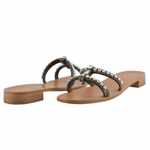 Prada Women's Leather Crystal Decorated Flip Flop - Picture 8 of 8